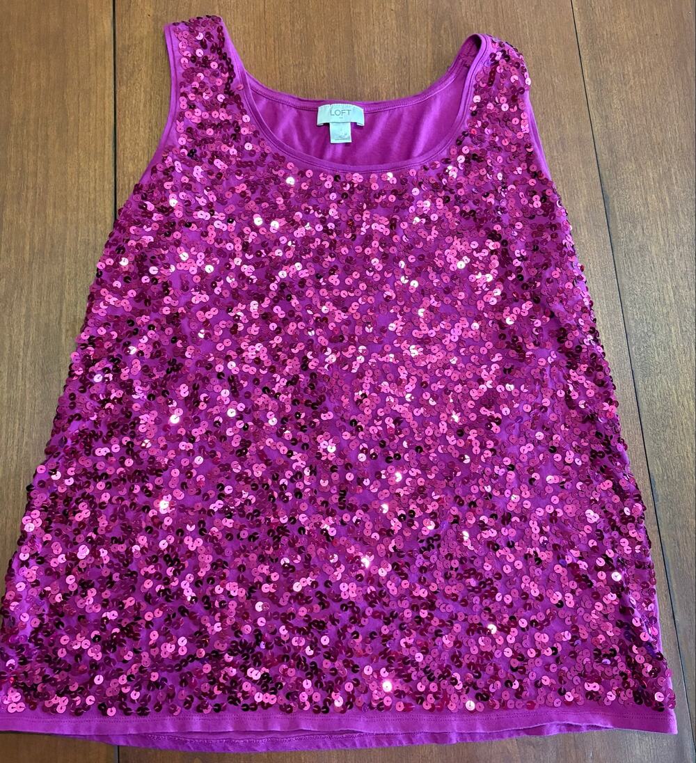 LOFT Metallic Sequin Holiday Party Sleeveless Top Blouse XL